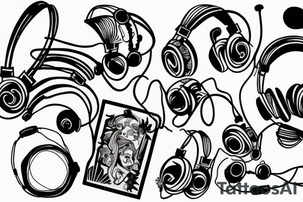 Headphones vinyl music tattoo idea