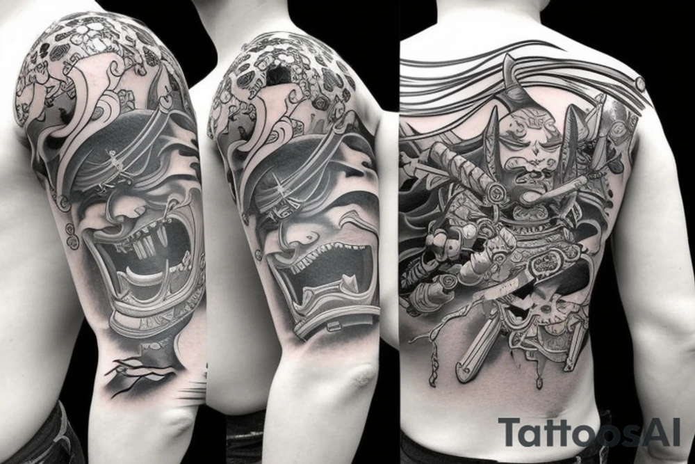 Samurai with demon mask tattoo idea