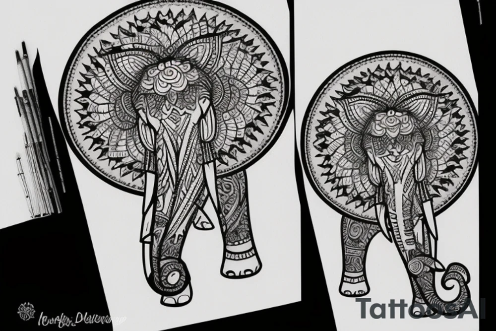 Elephant with mandalas tattoo idea