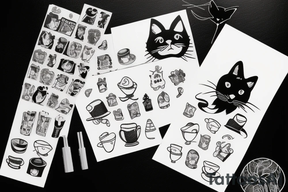 Black cat with a hat and a funny sweater tattoo idea