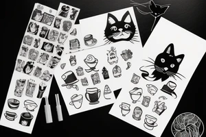 Black cat with a hat and a funny sweater tattoo idea