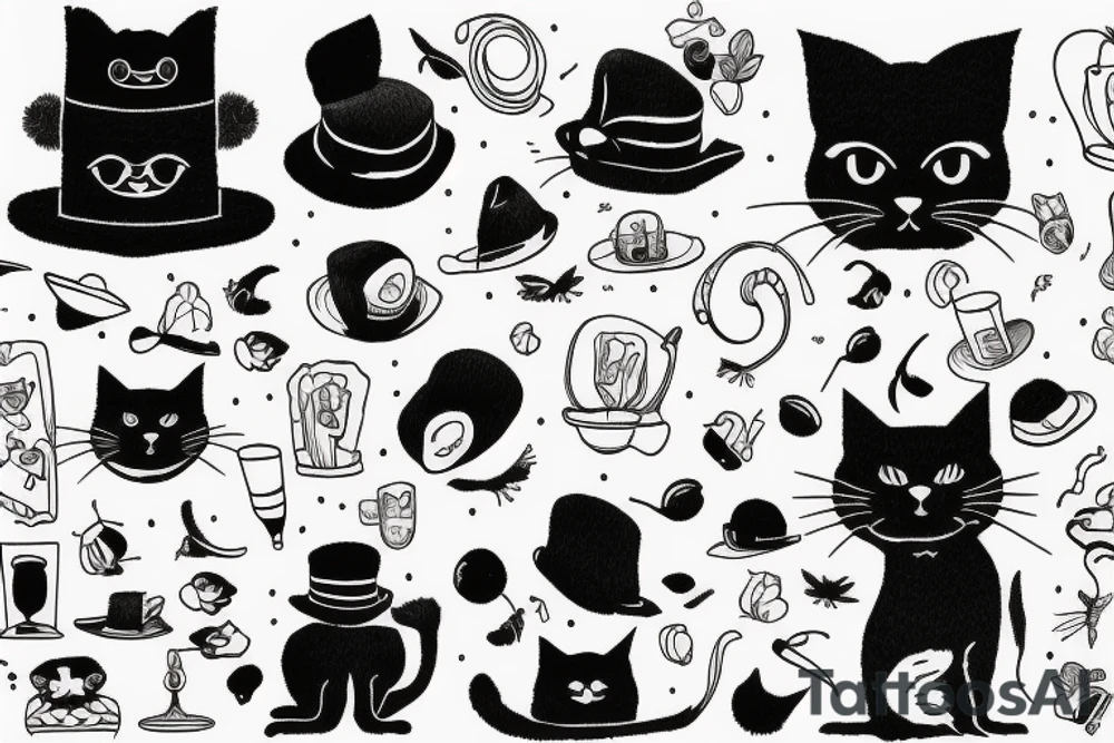 Black cat with a hat and a funny sweater tattoo idea