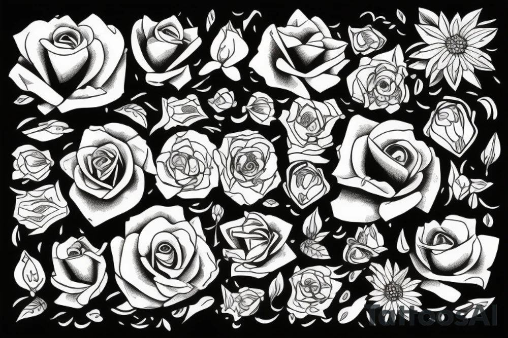 Rock music, flowers tattoo idea