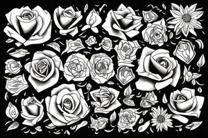Rock music, flowers tattoo idea