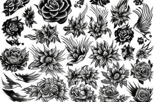 Rock music, flowers, phoenix tattoo idea