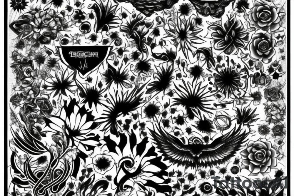 Rock music, flowers, phoenix tattoo idea