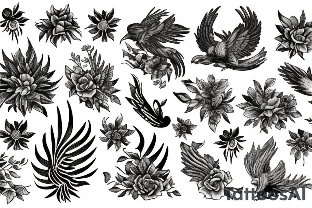 phoenix with flowers tattoo idea