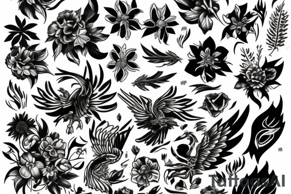 phoenix with flowers tattoo idea