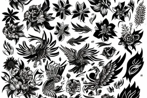 phoenix with flowers tattoo idea