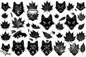 Black wolf with samurai helmet burning Canadian maple leaves tattoo idea