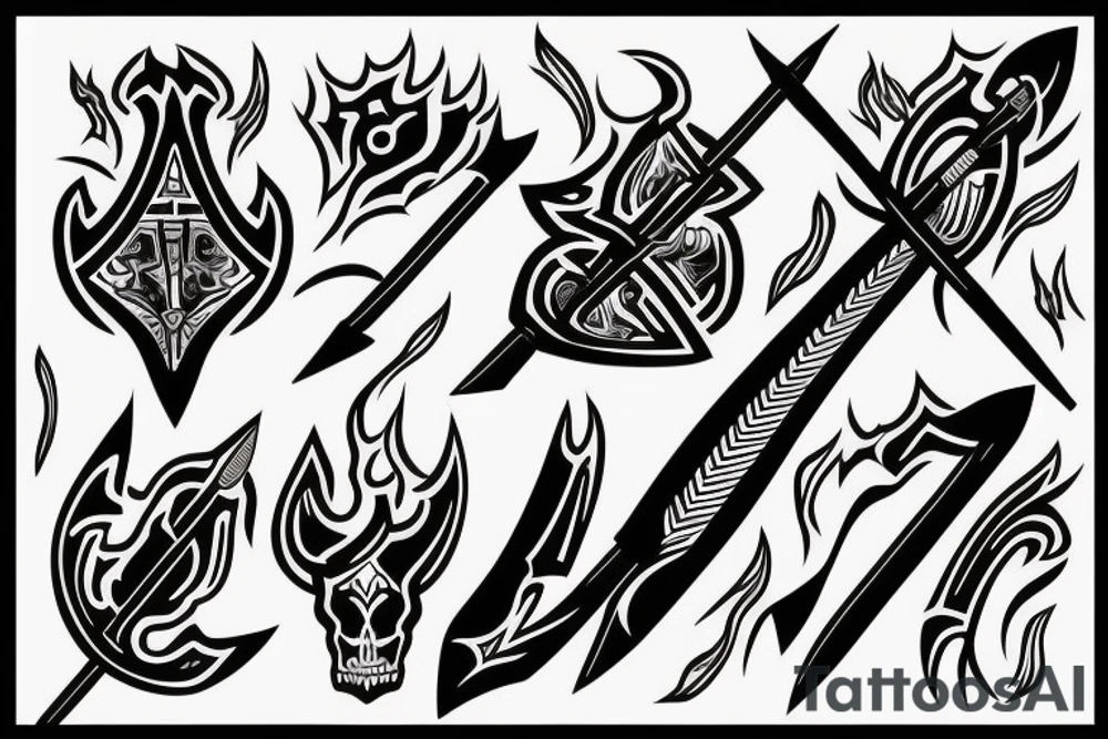 a hunters arrow made of bones on fire tattoo idea