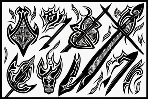 a hunters arrow made of bones on fire tattoo idea