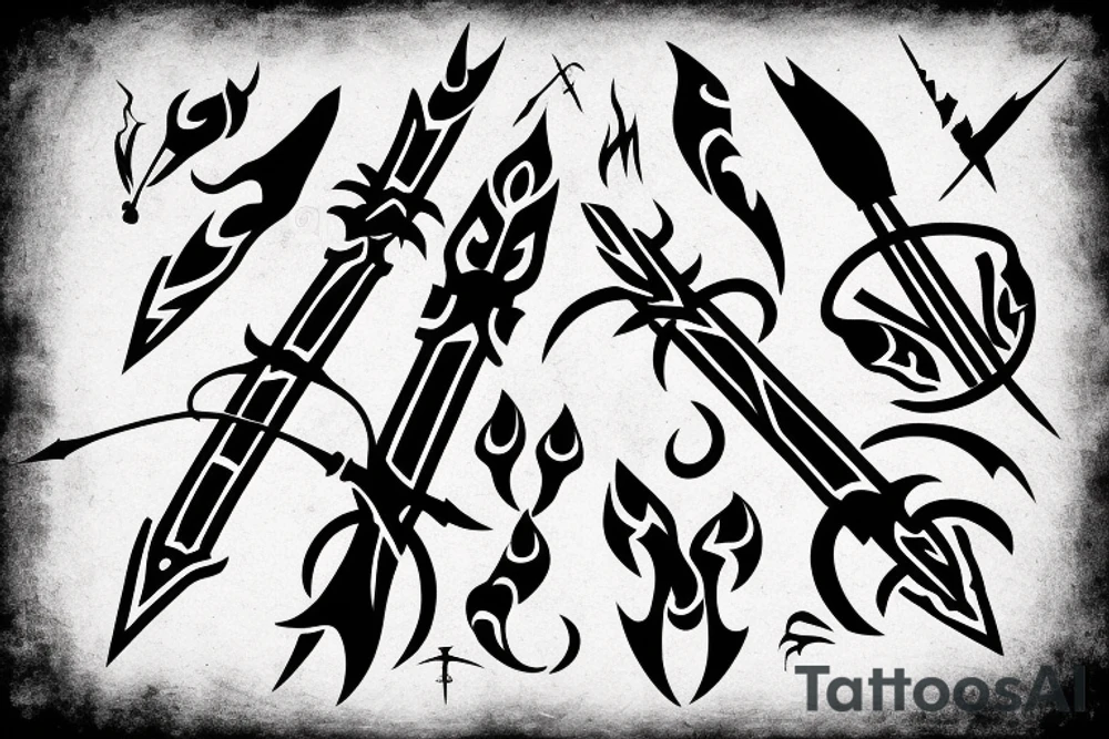 a hunters arrow made of bones on fire tattoo idea