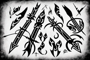 a hunters arrow made of bones on fire tattoo idea