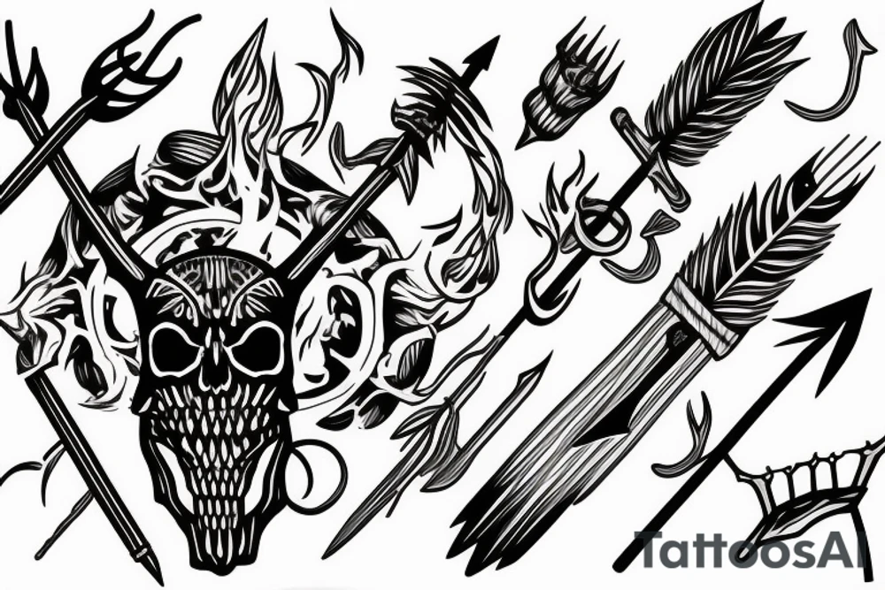 a hunters arrow made of bones on fire tattoo idea