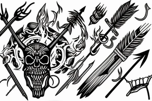 a hunters arrow made of bones on fire tattoo idea