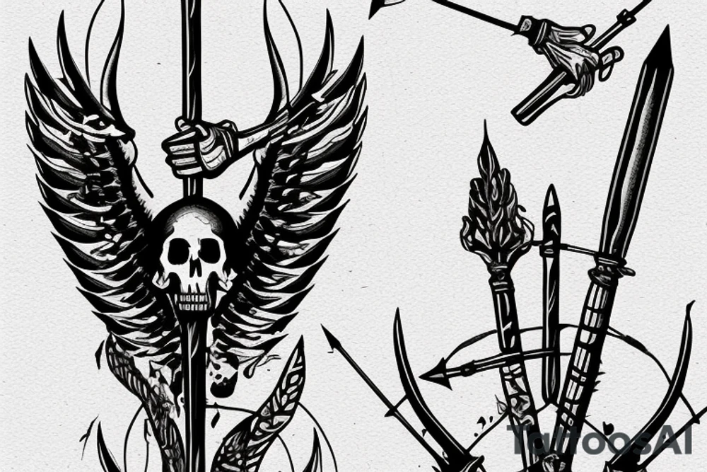 a hunters arrow made of bones on fire tattoo idea