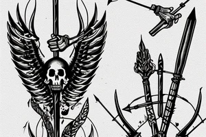 a hunters arrow made of bones on fire tattoo idea