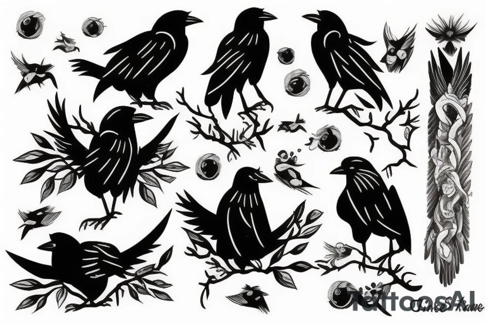 many little crows full arm tattoo idea