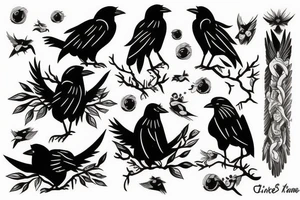 many little crows full arm tattoo idea