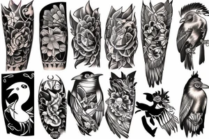 many little crows full arm tattoo idea