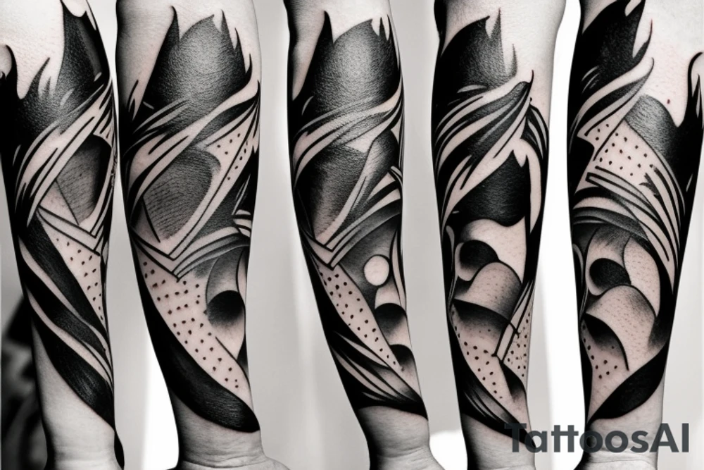full arm work small abstract crows tattoo idea