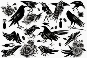 full arm work small abstract crows tattoo idea