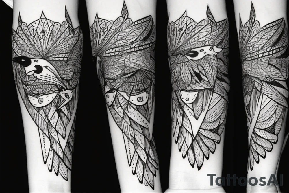 full arm work small crows pattern tattoo idea