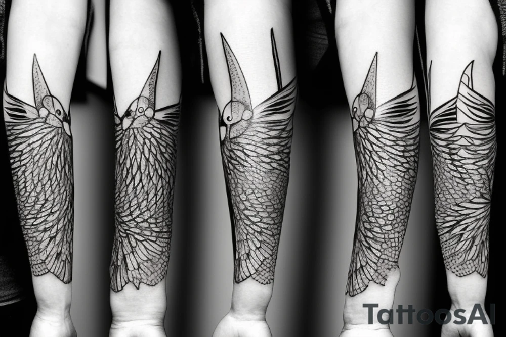 full arm work small crows pattern tattoo idea