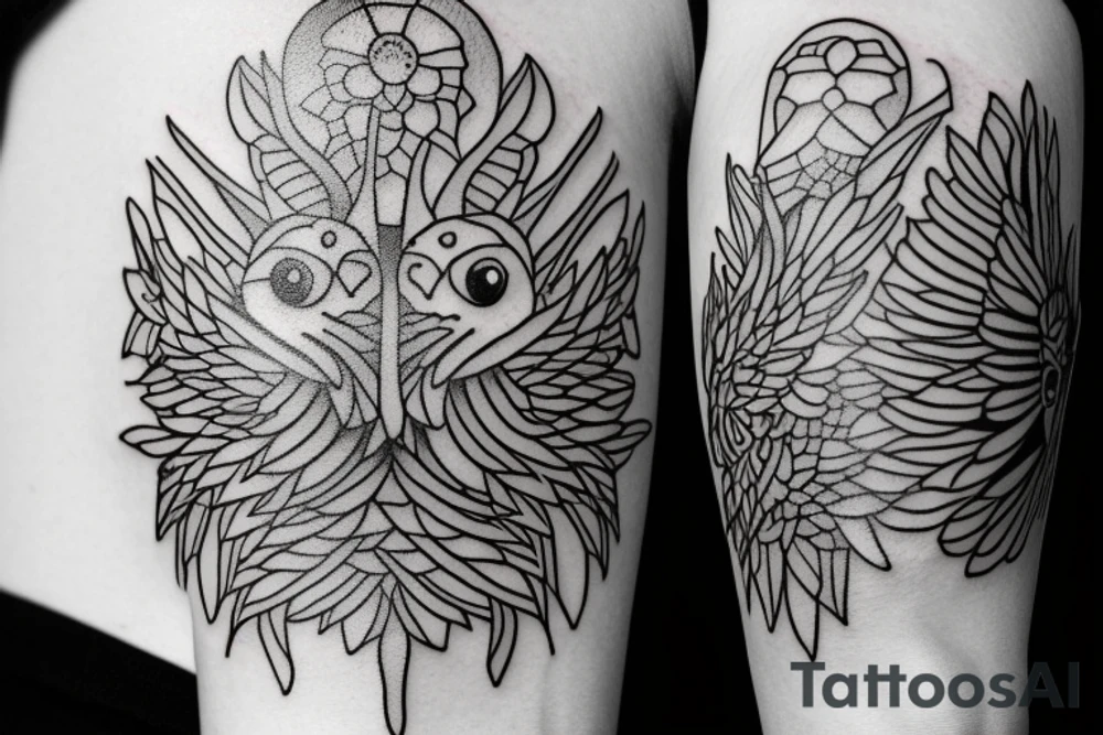 full arm work small crows tattoo idea