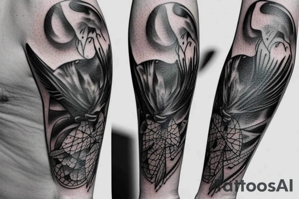 full arm work small crows tattoo idea