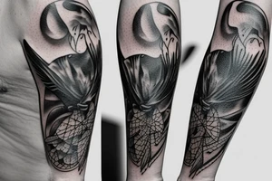 full arm work small crows tattoo idea