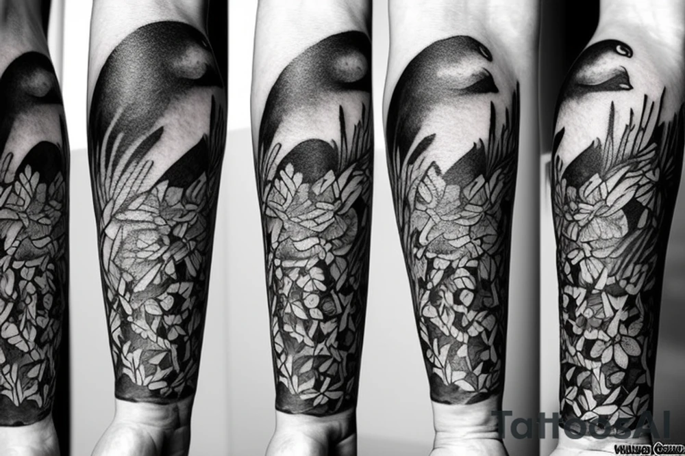 full arm work many small crows tattoo idea
