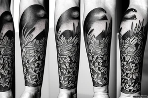 full arm work many small crows tattoo idea