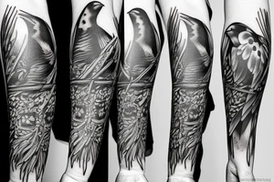 full arm work many crows art tattoo idea