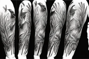 full arm work many crows art tattoo idea