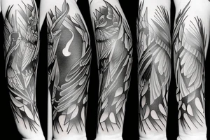 full arm work many crows art tattoo idea