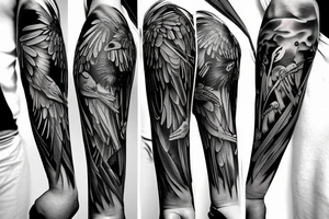 full arm work many crows art tattoo idea