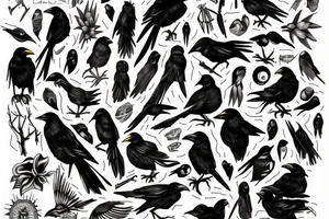 full arm work many crows art tattoo idea