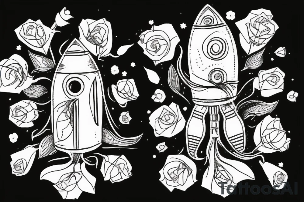 Rocket with a rose surrounding the rocket tattoo idea