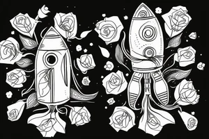 Rocket with a rose surrounding the rocket tattoo idea