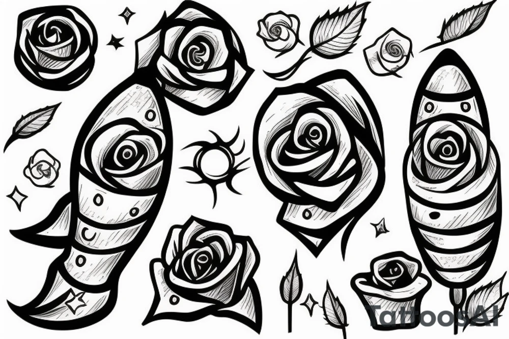 Rocket with a rose surrounding the rocket tattoo idea