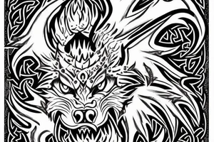 Viking style demon wolf with red eyes and three Indian  arrows through it head tattoo idea