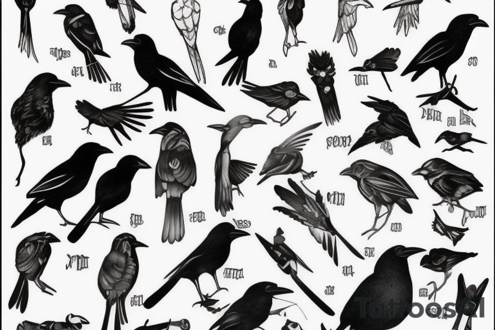 full arm full of small crows tattoo idea