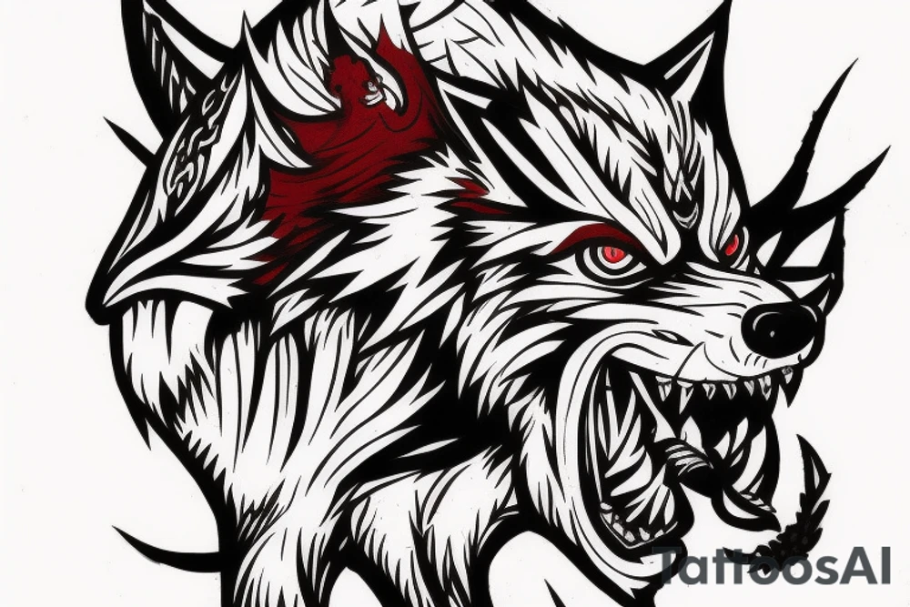 Realistic Japanese style demon wolf with red eyes and three Indian  arrows through it head tattoo idea