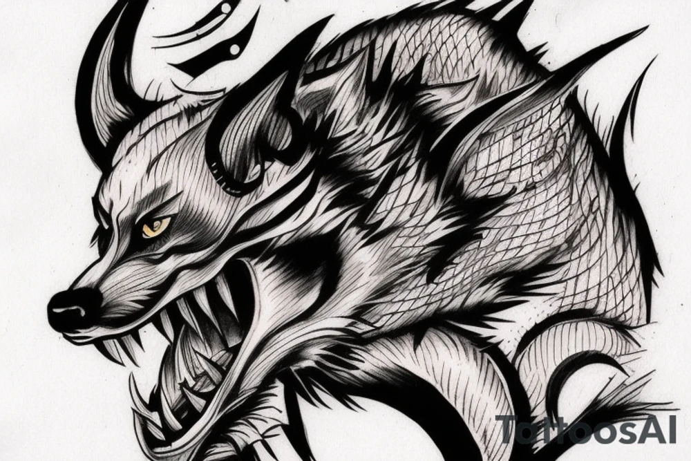 Realistic Japanese style demon wolf with red eyes and three Indian  arrows through it head tattoo idea