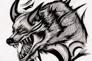 Realistic Japanese style demon wolf with red eyes and three Indian  arrows through it head tattoo idea