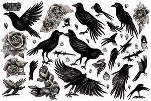 arm full of small crows tattoo idea