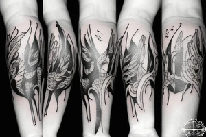 arm full of small crows tattoo idea