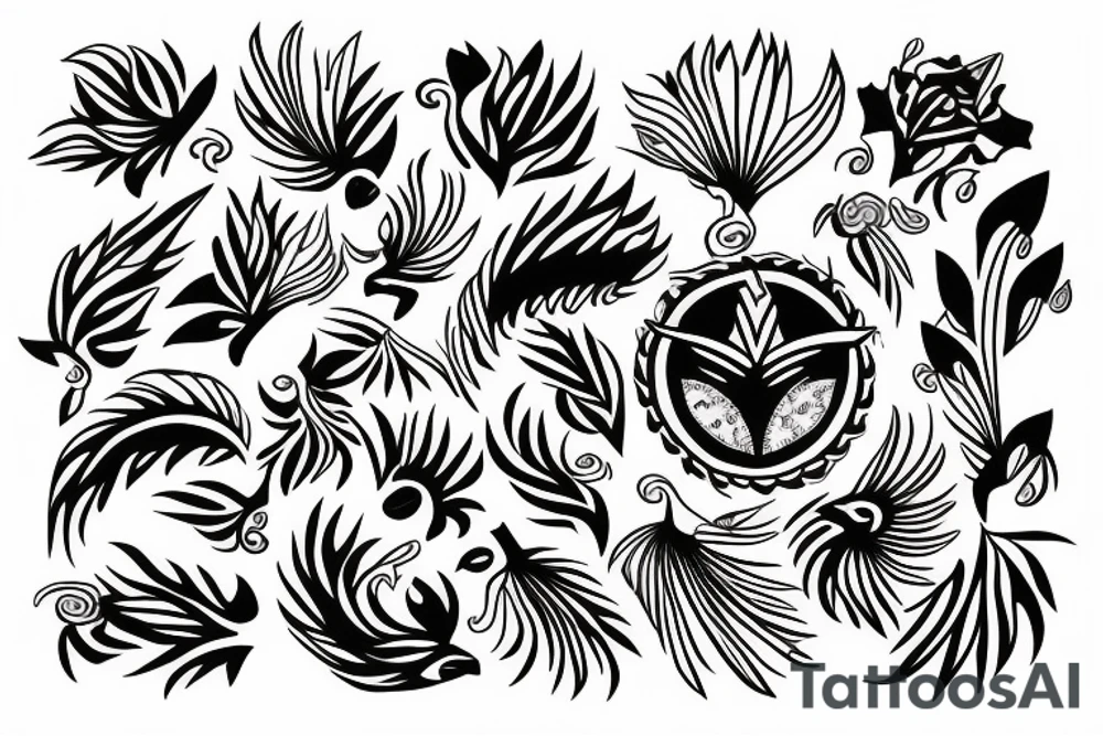 phoenix drawn with small flowers tribal art tattoo idea